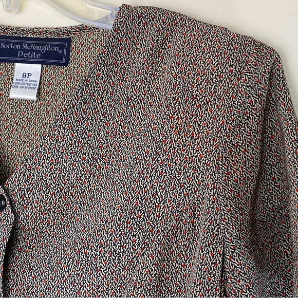 SALE. 100% Silk Norton McNaughton 80's Inspired Peplum Blouse, Size 8P - Picture 2 of 11